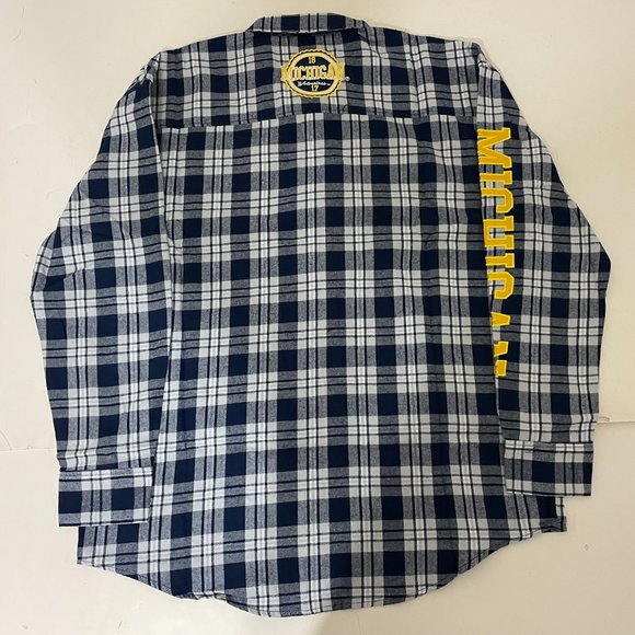 Michigan Wolverines FOCO Mens Flannel Plaid Long Sleeve Button Up Shirt Pocket - Picture 2 of 11